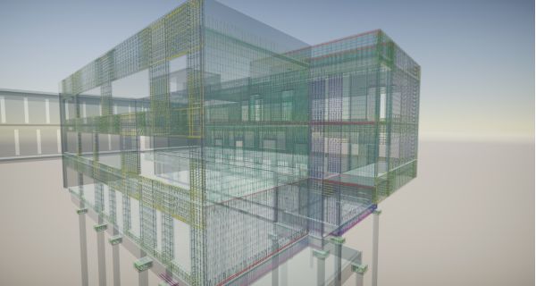 représentation en 3D d’un plan de ferraillage pour un établissement scolaire